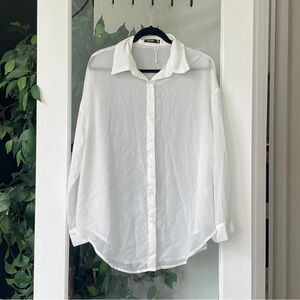 White flowy linen button up shirt